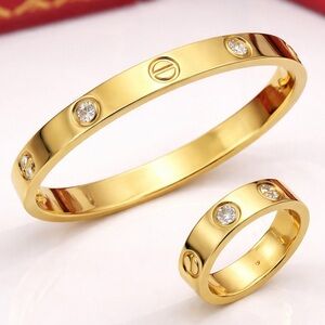 Gold Bangle Bracelet With Stones Stainless Steel Gold Plated Free Ring